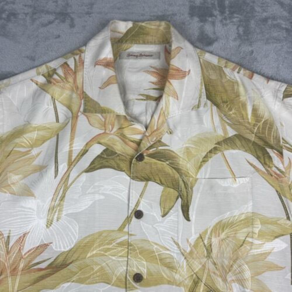VTG Tommy Bahama Hawaiian Silk Shirt Men‎ Large Yellow Floral Button UP Camp EUC - Picture 2 of 8